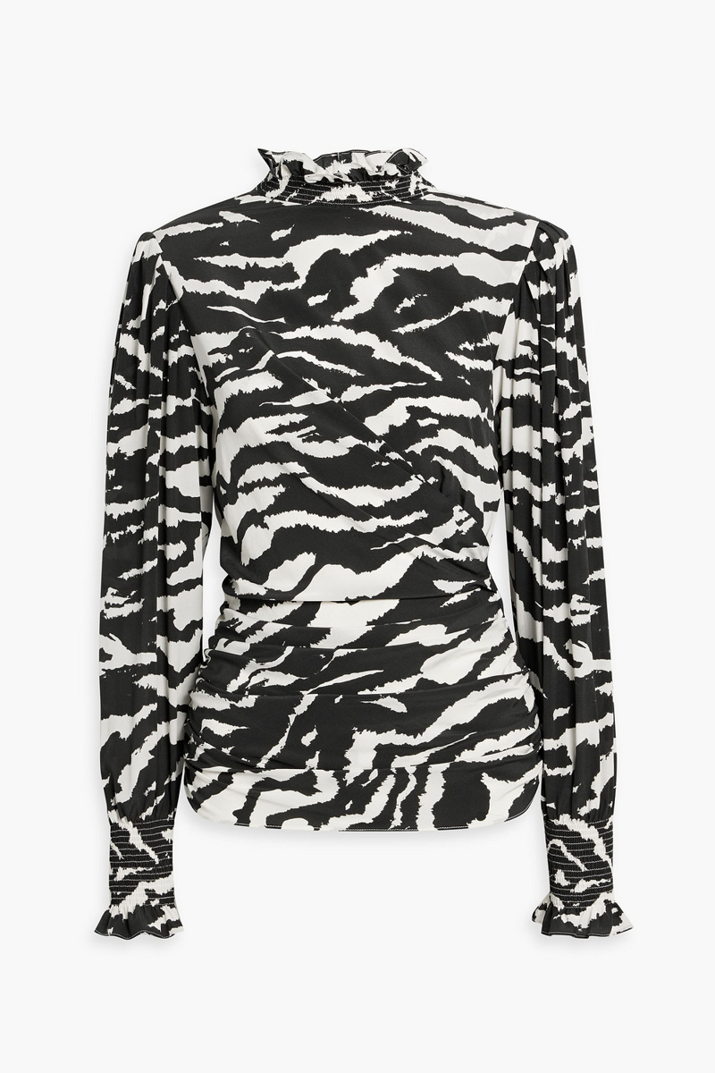 Isabel Marant - Fantine ruched zebra-print silk-blend crepe de chine blouse - Black - FR 36