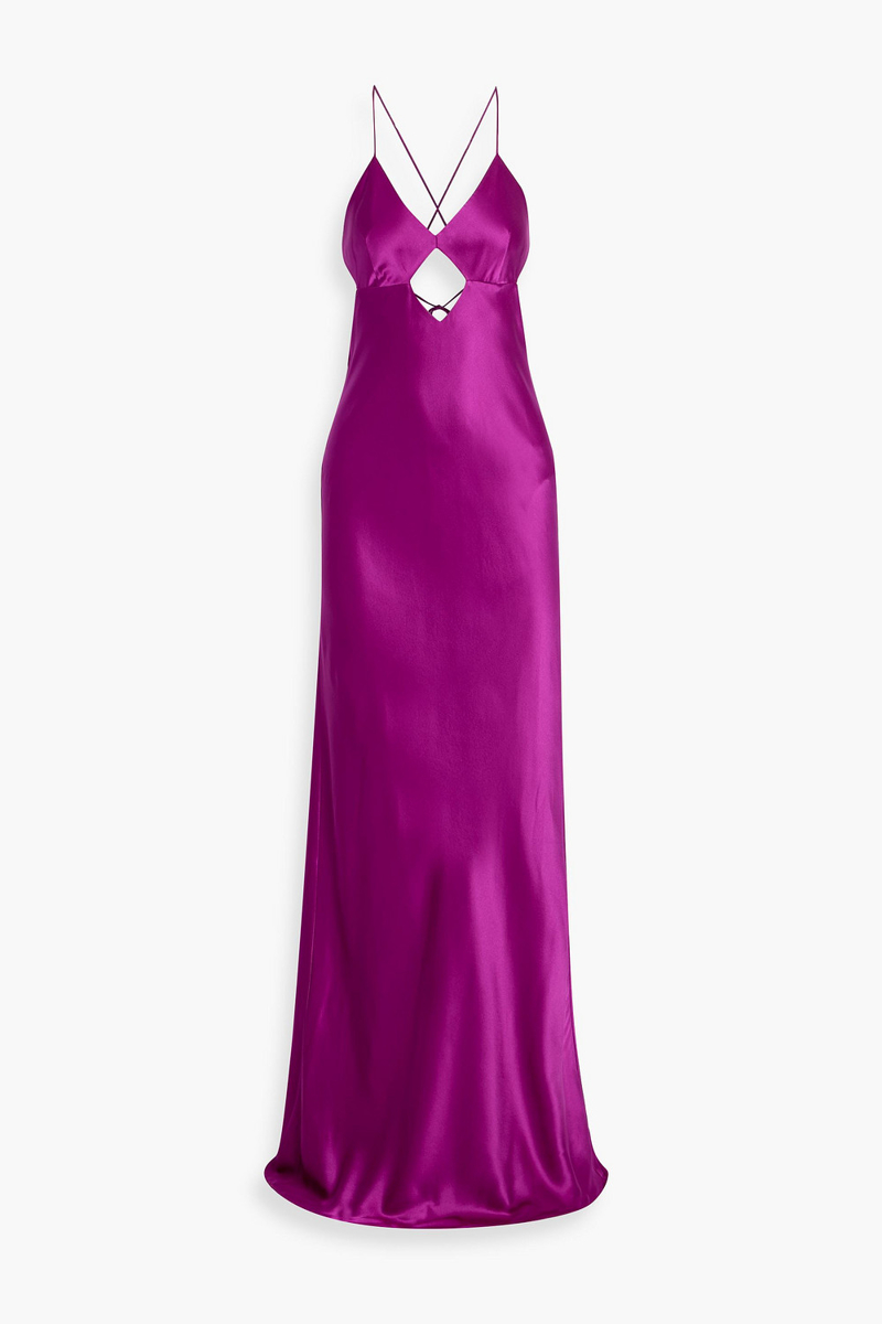michelle mason - cutout silk-satin gown - purple - us 10
