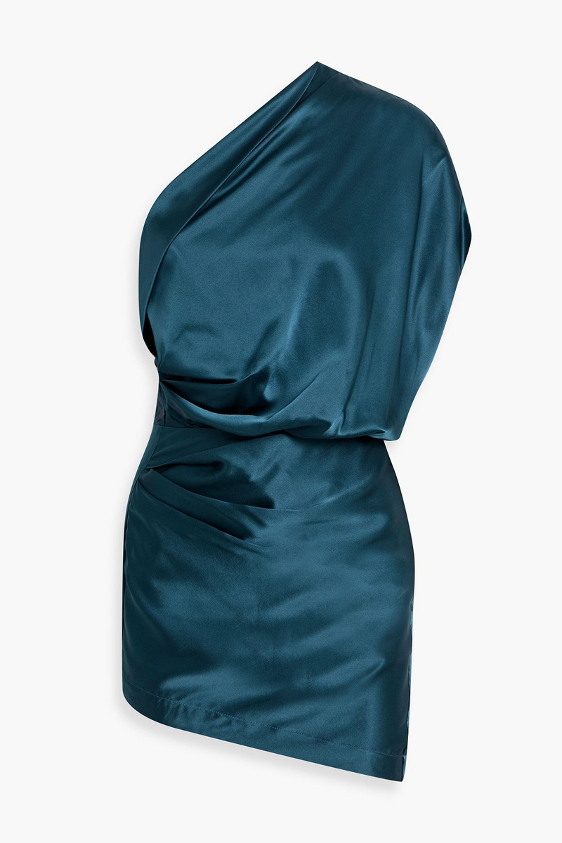 michelle mason - one-shoulder draped silk-satin mini dress - blue - us 0