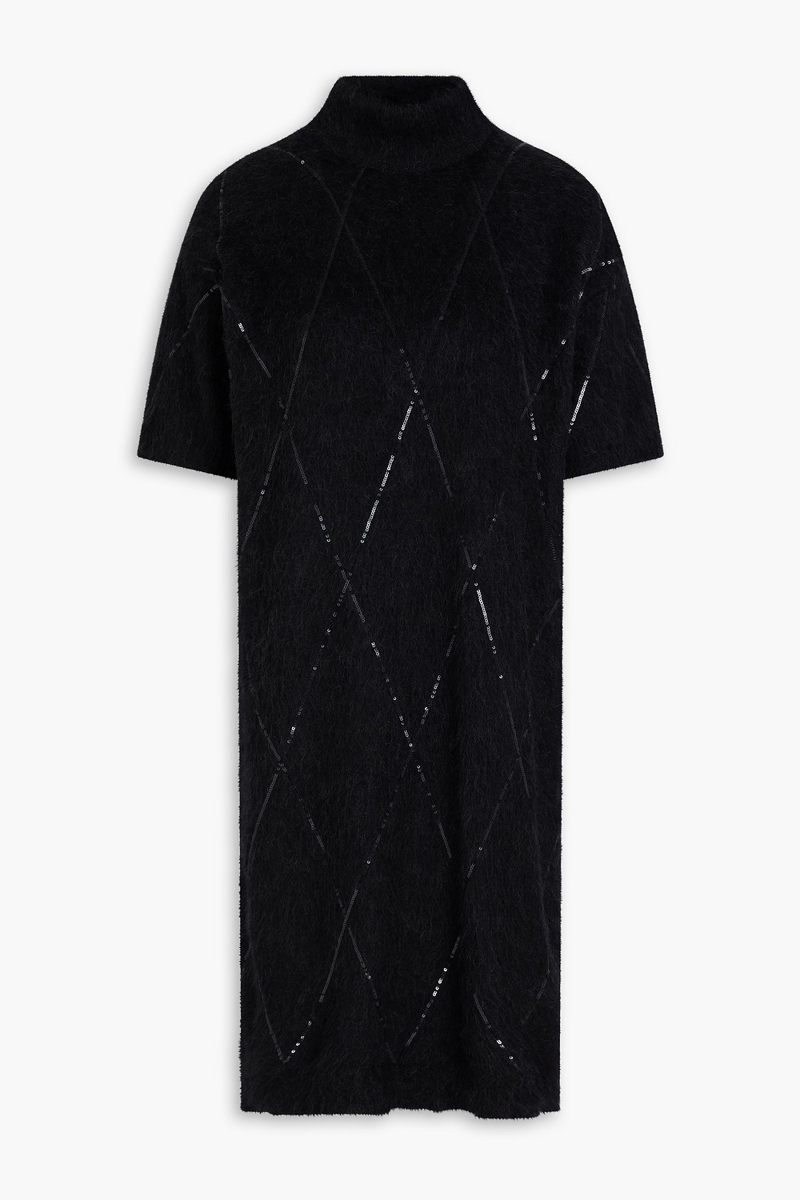 brunello cucinelli - sequin-embellished brushed knitted dress - gray - m