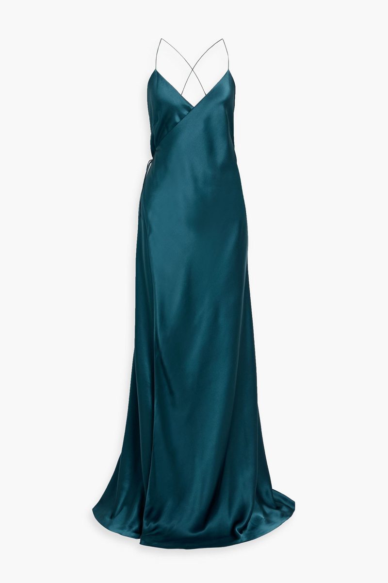 michelle mason - silk-satin wrap gown - blue - us 8