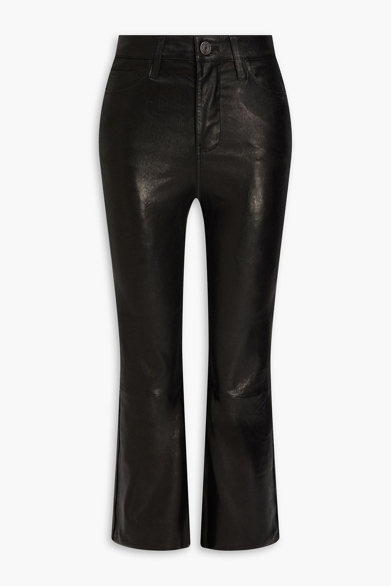 frame - le crop mini boot leather bootcut pants - black - 24