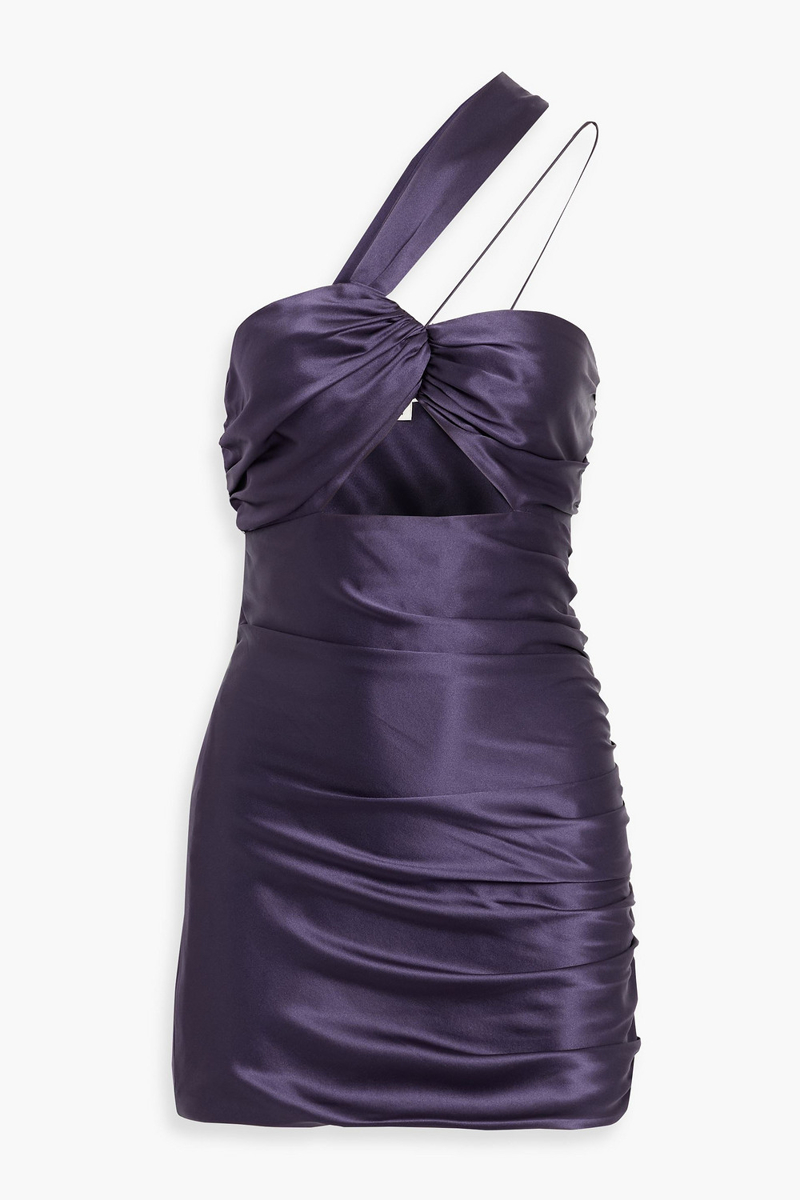 the sei - cutout ruched silk-satin mini dress - purple - us 6
