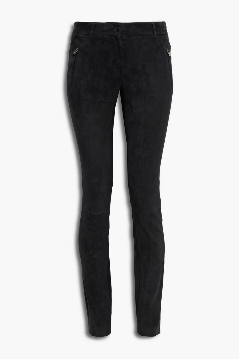 loro piana - suede skinny pants - black - it 38