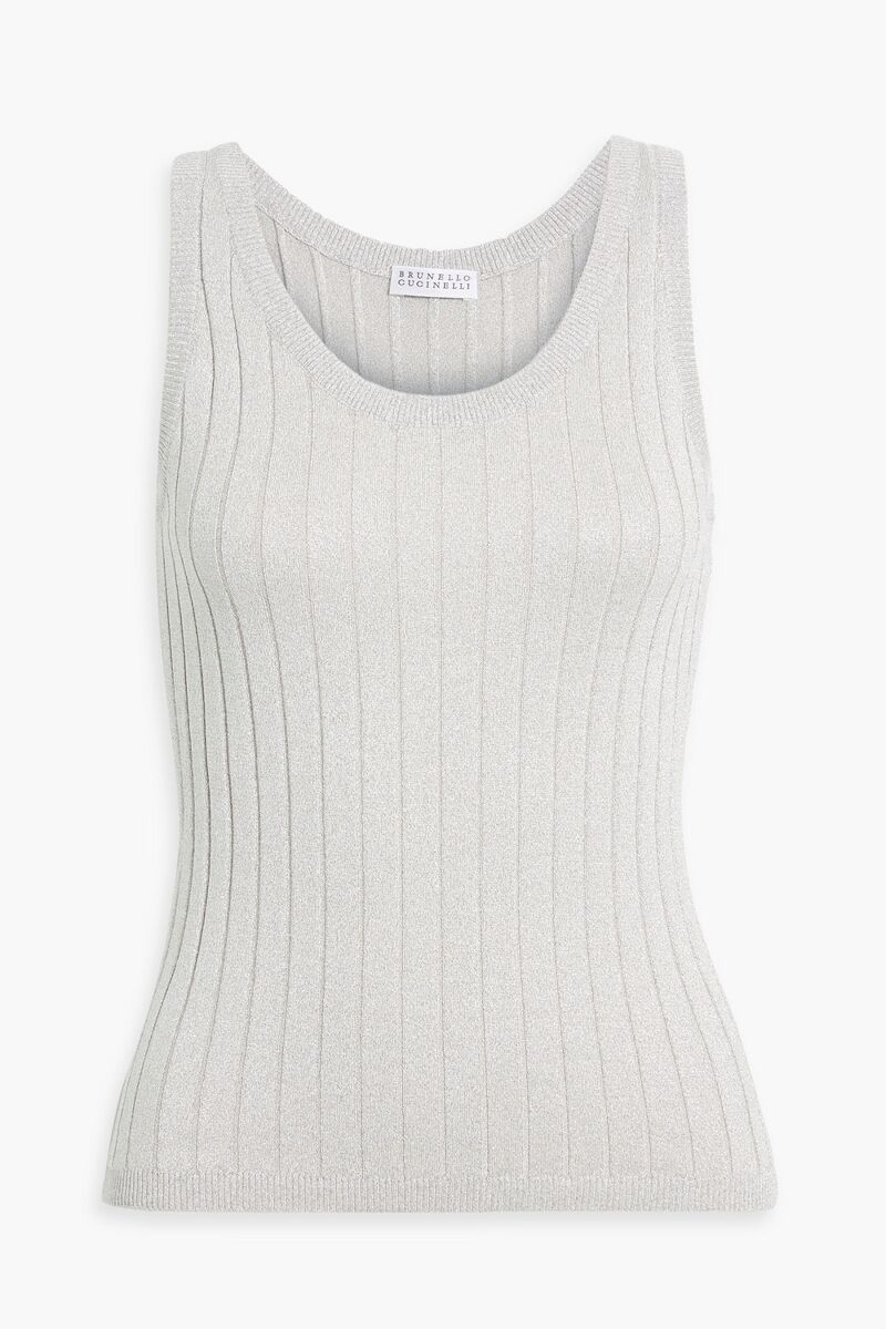 Brunello Cucinelli - Metallic ribbed silk-blend tank - Metallic - L