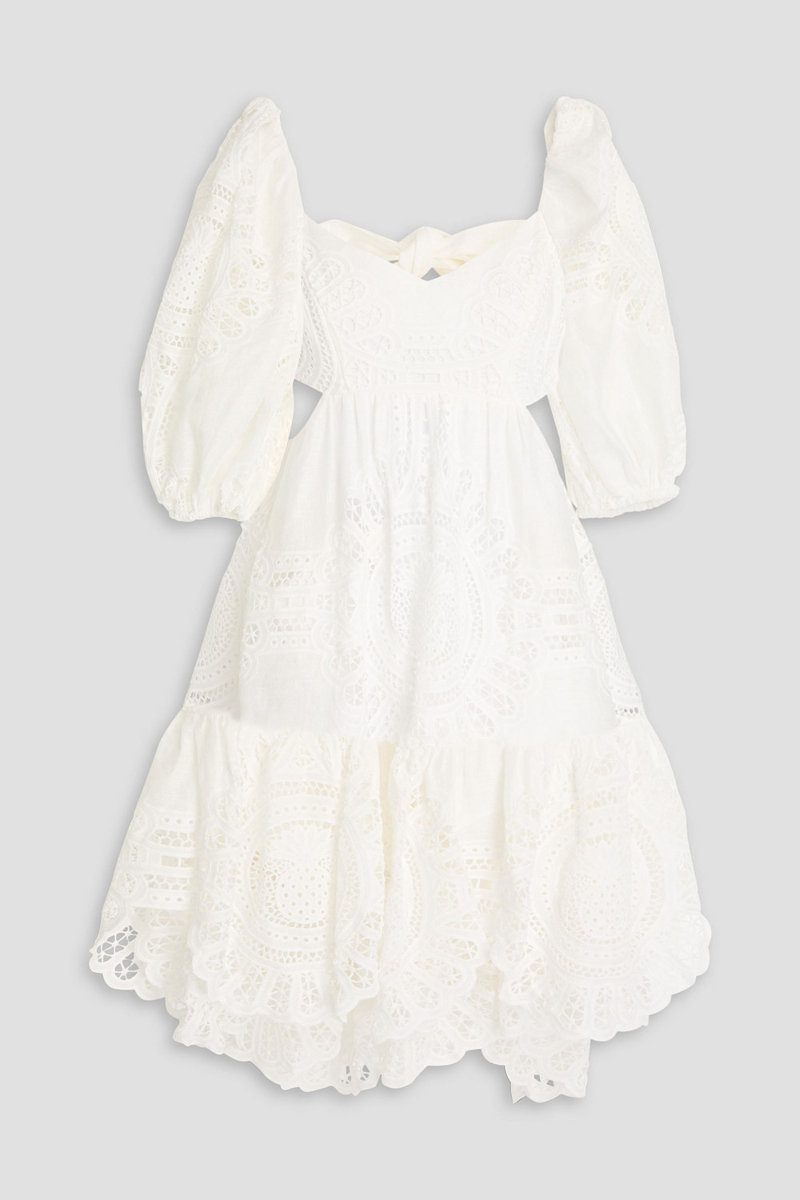 zimmermann - cutout broderie anglaise linen mini dress - white - 00