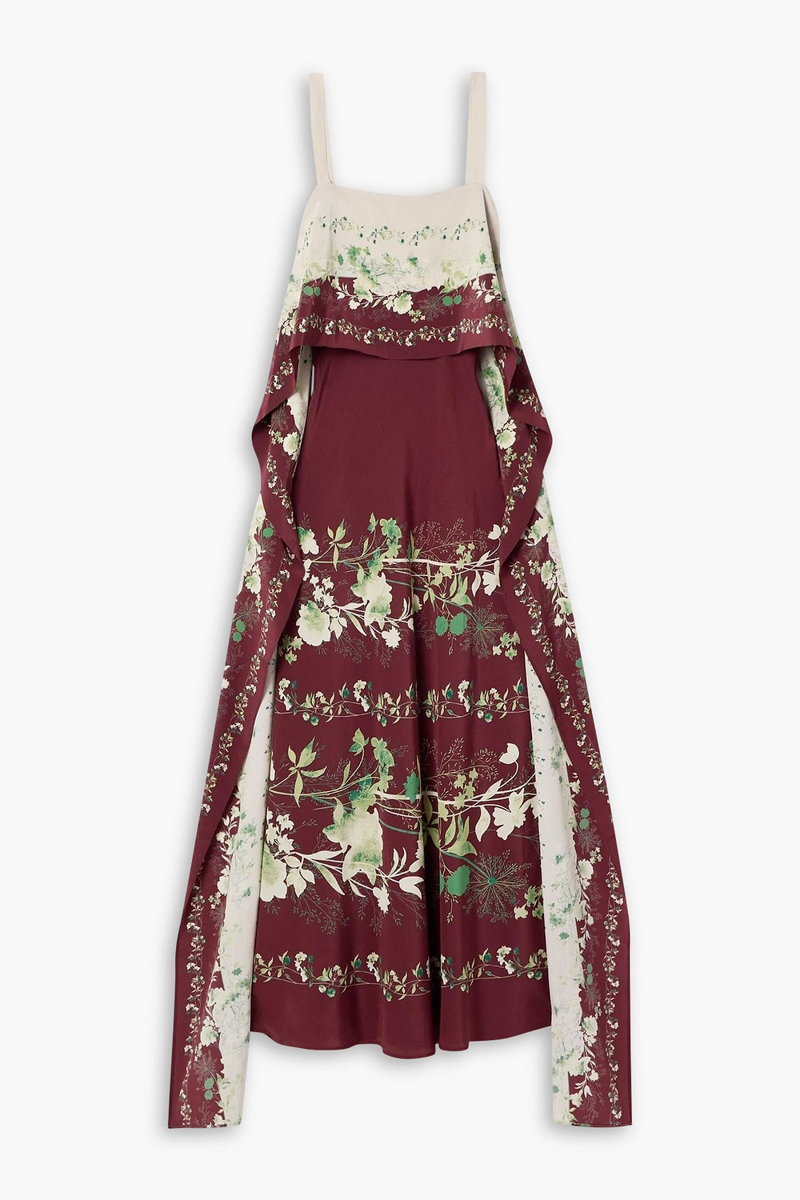 la double j. - draped floral-print silk crepe de chine midi dress - burgundy - m
