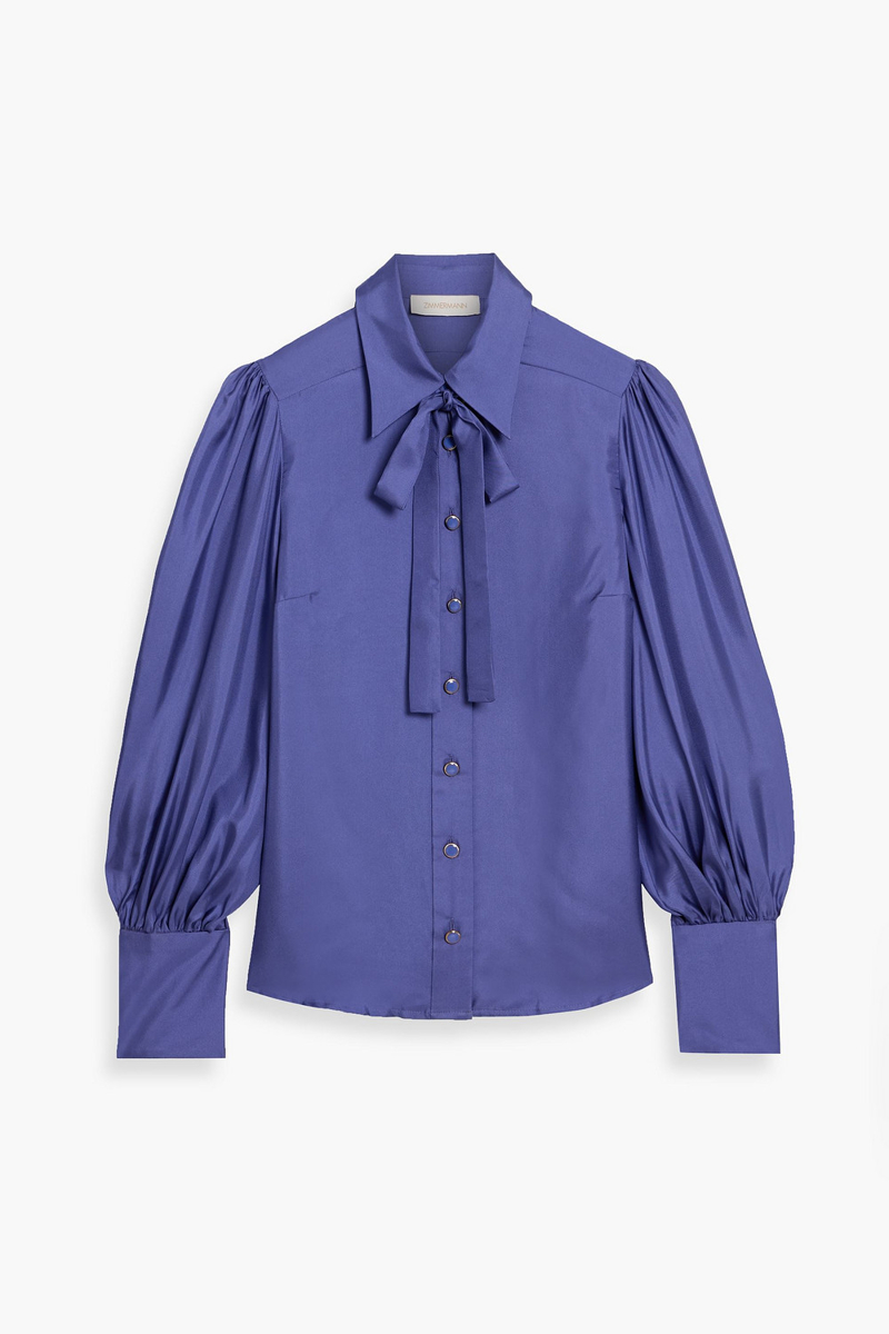 zimmermann - pussy-bow silk-twill blouse - blue - 0