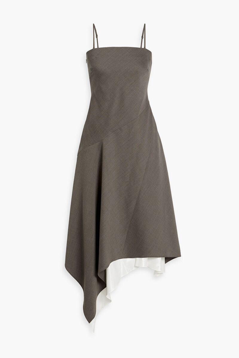 Helmut Lang - Asymmetric layered wool midi dress - Gray - US 12