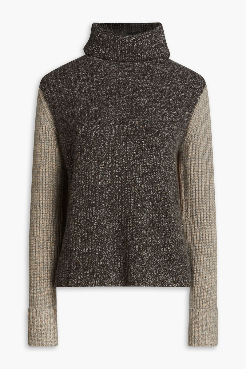 autumn cashmere - color-block ribbed cashmere turtleneck sweater - brown - l