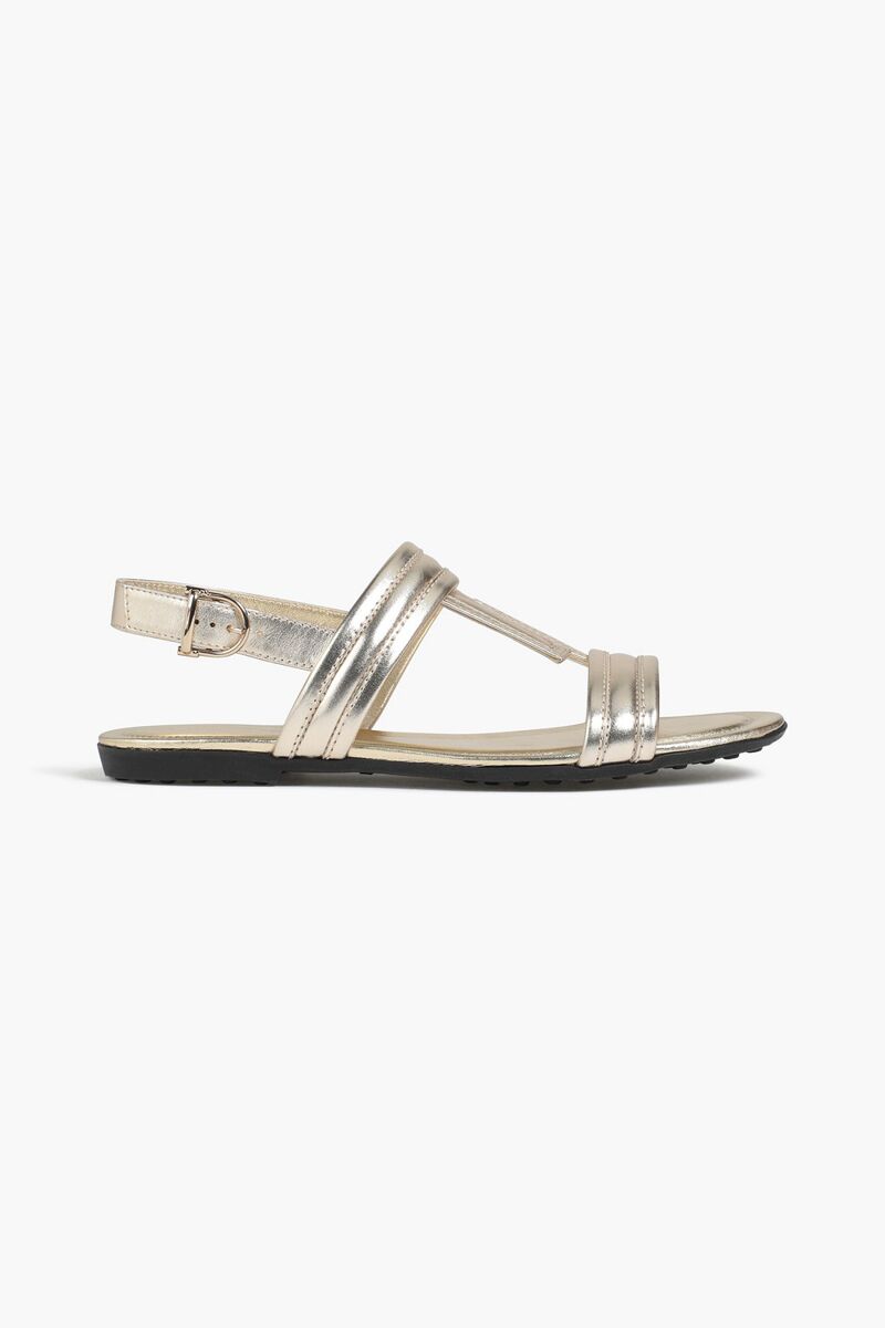 Tod's - Double T quilted metallic leather sandals - Metallic - EU 35.5