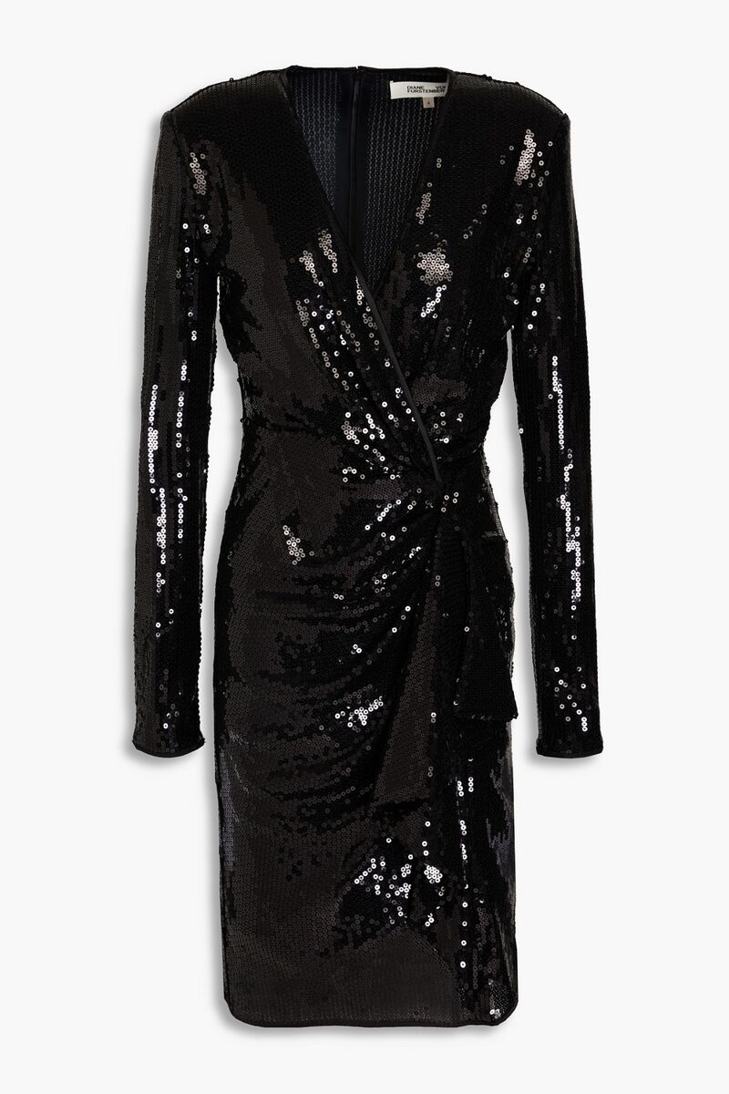 Diane von Furstenberg - Lexa wrap-effect sequined tulle mini dress - Black - US 10