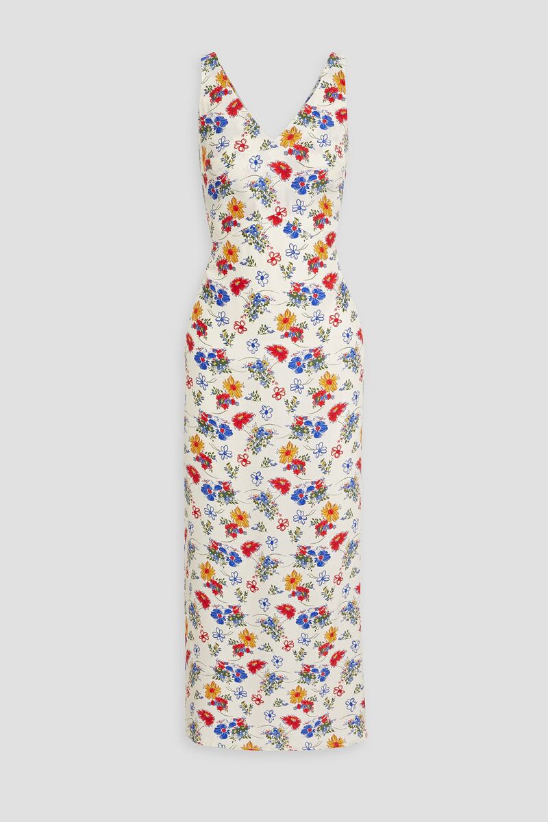 HVN - Max floral-print silk-satin maxi dress - White - US 6