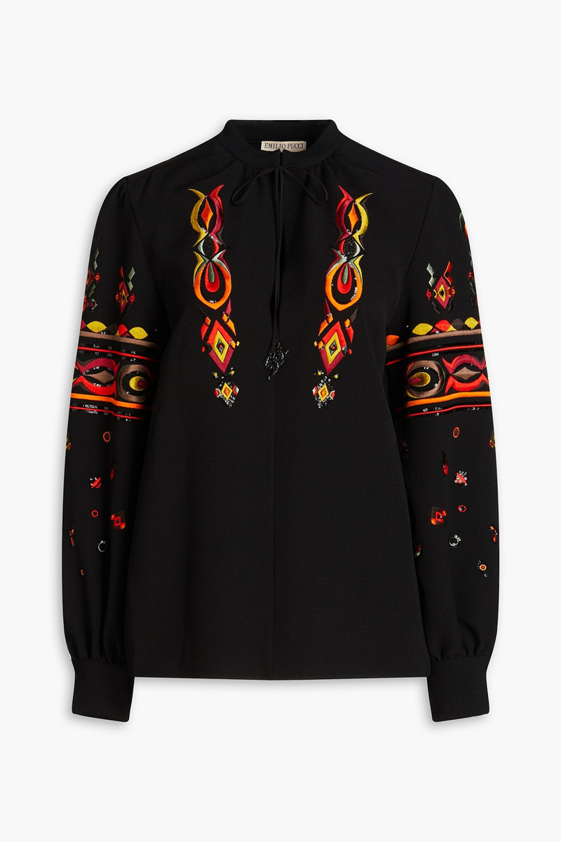 pucci - embroidered stretch-crepe blouse - black - it 38