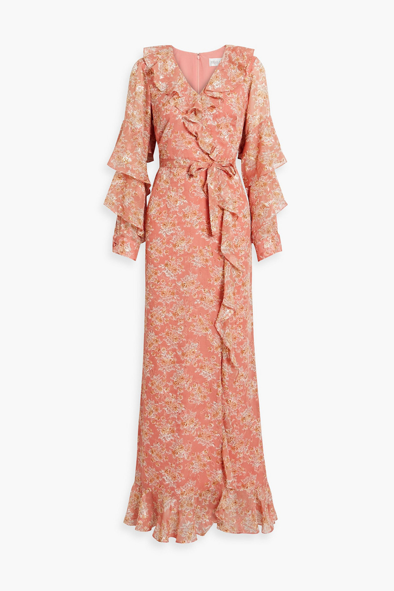 Mikael Aghal - Floral-print metallic fil coupé chiffon maxi dress - Pink - US 4