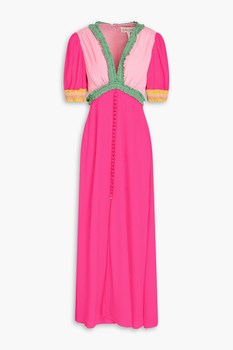saloni - lea color-block crepe maxi dress - pink - uk 6