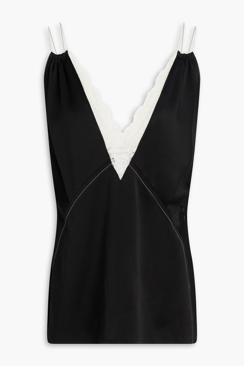 victoria beckham - lace-trimmed satin-crepe camisole - black - uk 8