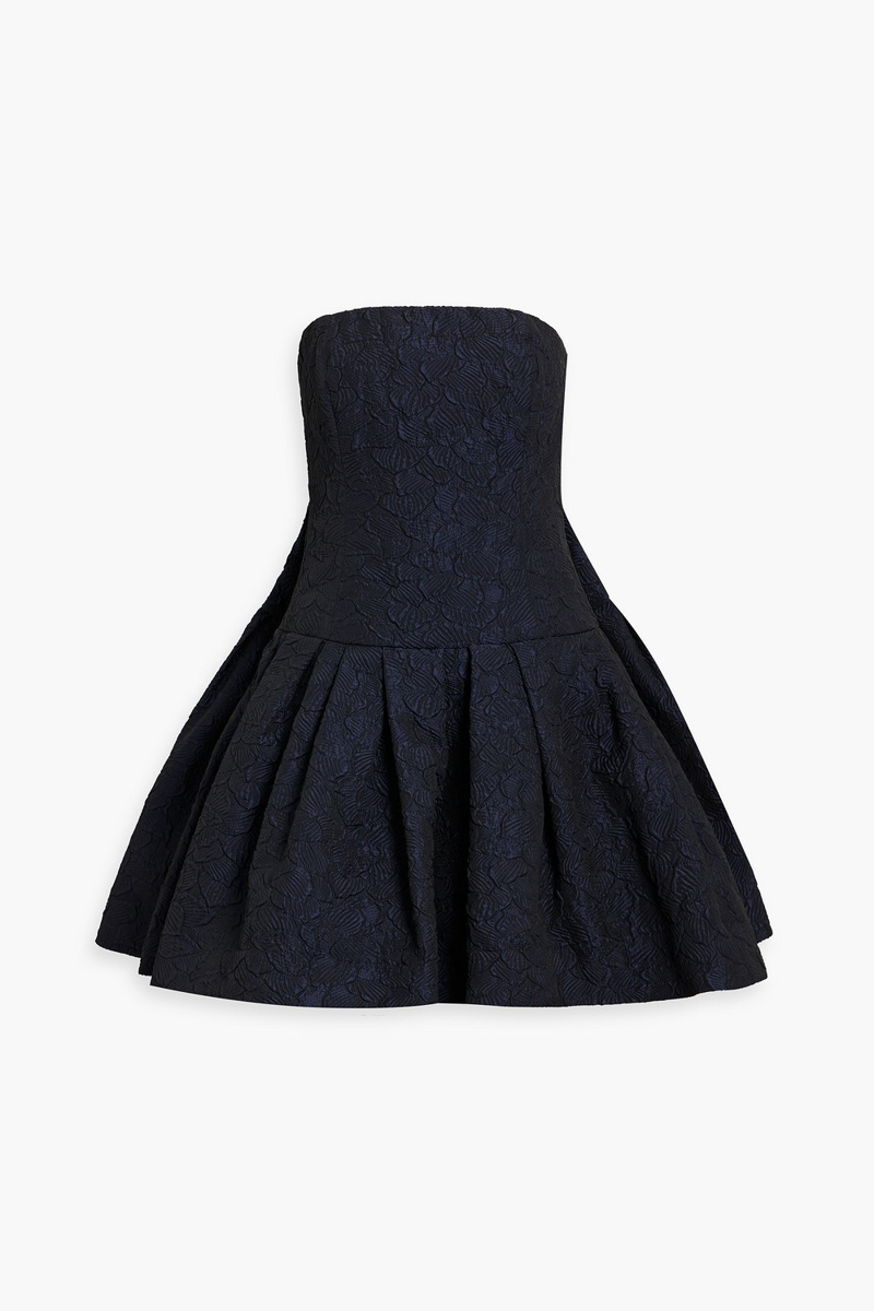 oscar de la renta - strapless pleated cloqué mini dress - blue - us 8