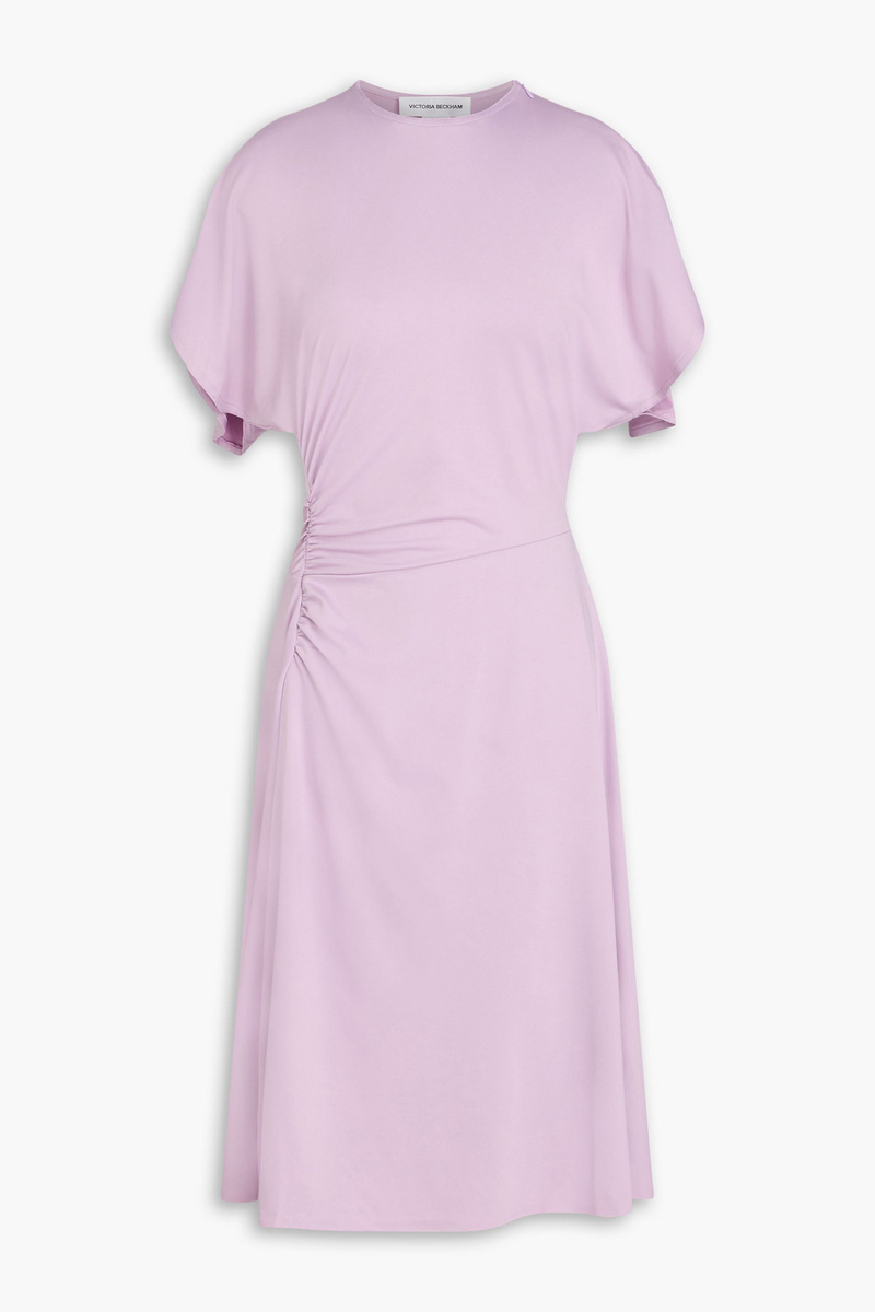 victoria beckham - ruched stretch-jersey dress - purple - uk 6