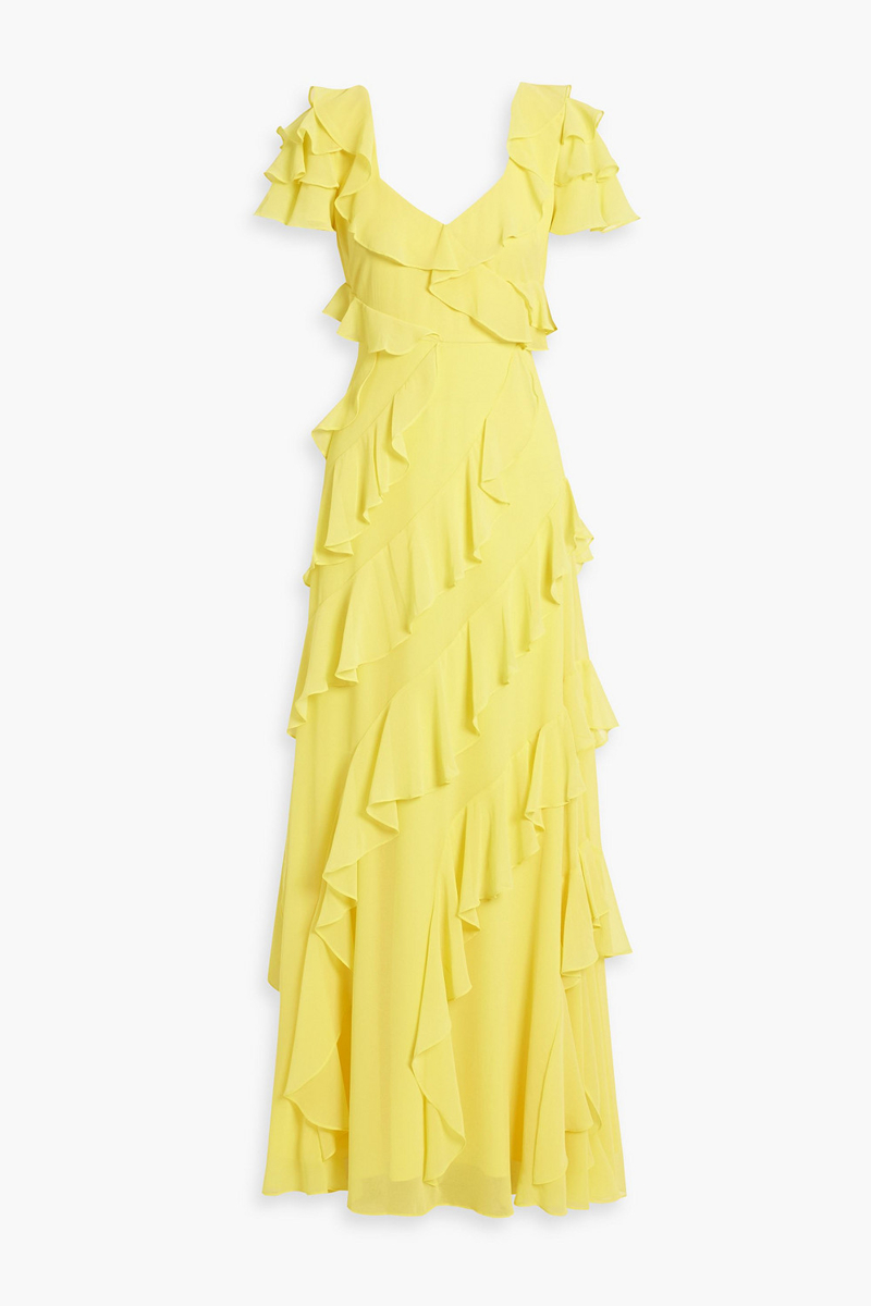 Badgley Mischka - Ruffled crepe maxi dress - Yellow - US 8