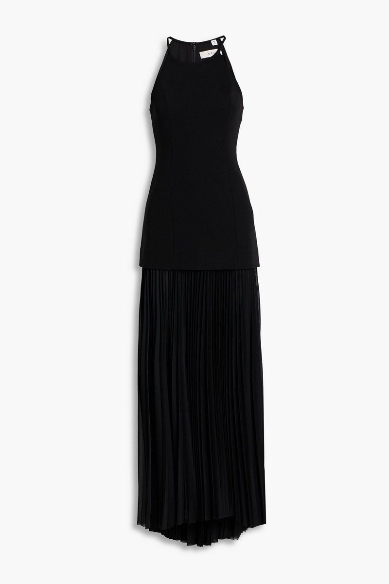 a.l.c. - lana crepe and pleated chiffon maxi dress - black - us 0