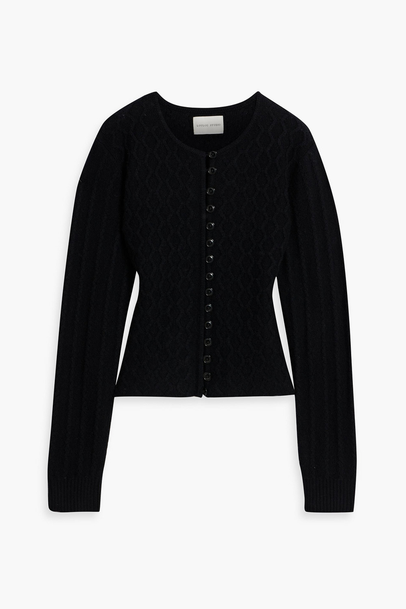 loulou studio - daphe cable-knit cashmere cardigan - black - xl