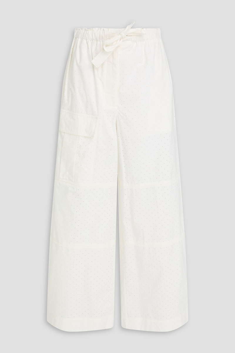 zimmermann - lace-trimmed perforated cotton cargo pants - white - 00