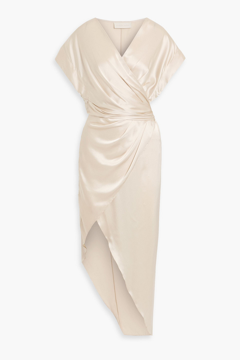 michelle mason - wrap-effect silk-satin maxi dress - metallic - us 6