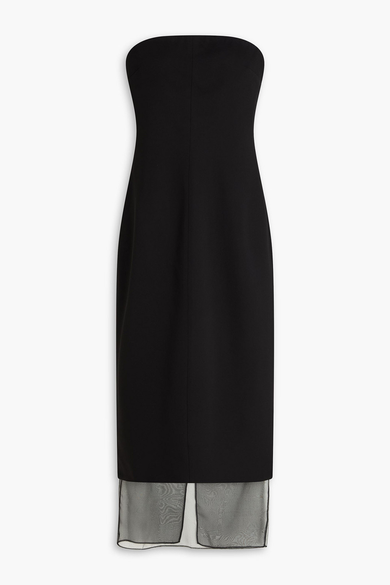esse studios - issia strapless organza-trimmed crepe midi dress - black - uk 6