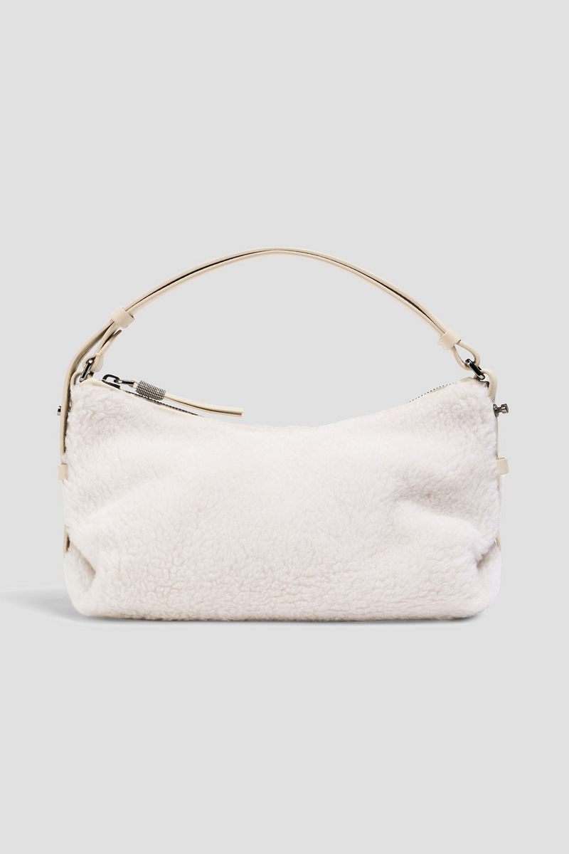 brunello cucinelli - leather-trimmed shearling tote - white - onesize