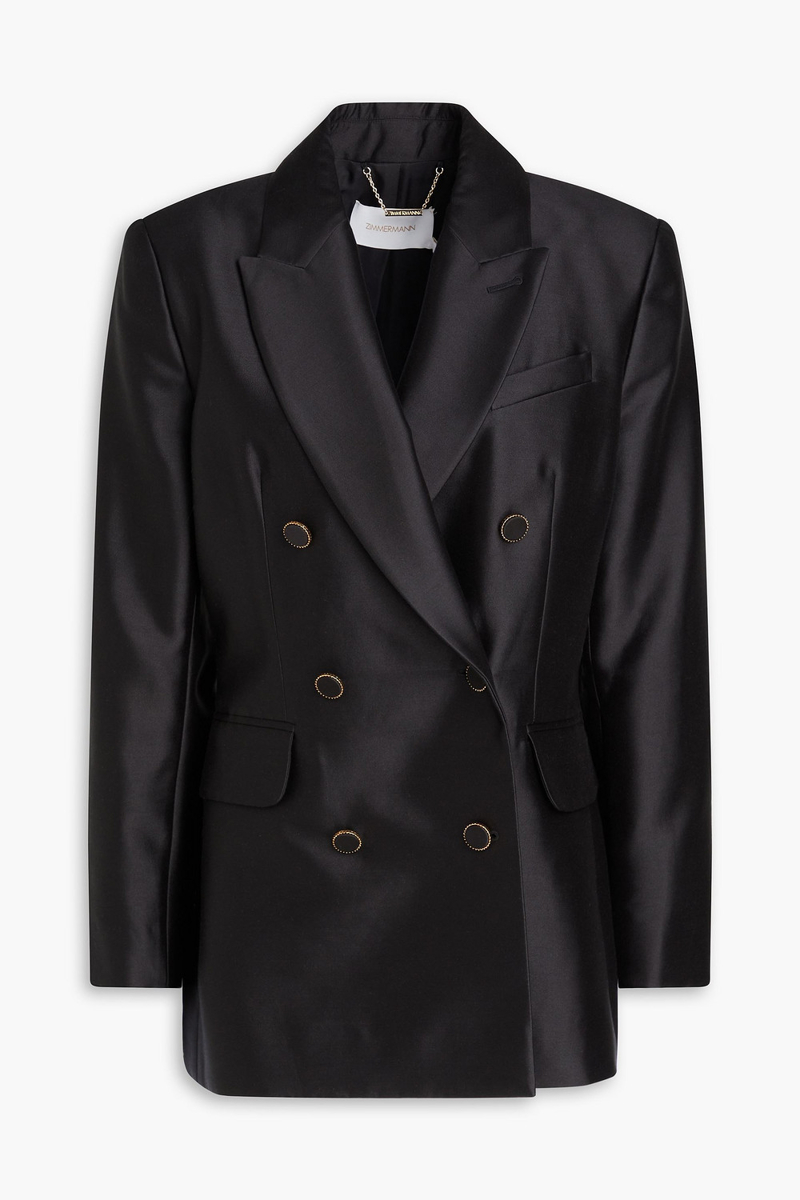 zimmermann - double-breasted wool and silk-blend gabardine tuxedo jacket - black - 00