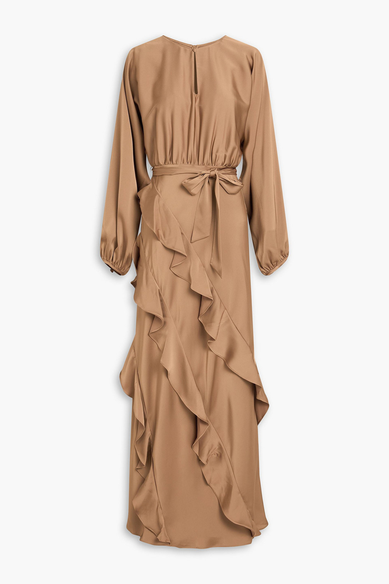 mikael aghal - ruffled satin maxi dress - brown - us 2