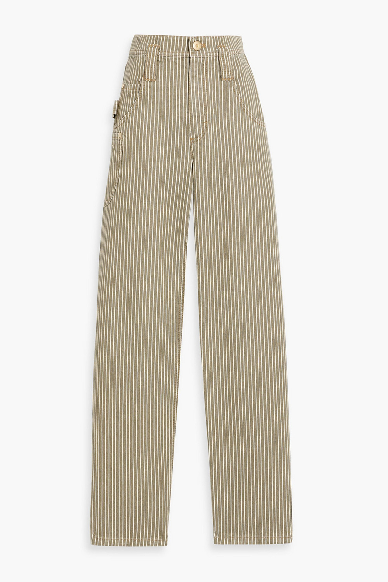 brunello cucinelli - striped cotton-twill straight-leg pants - green - it 38