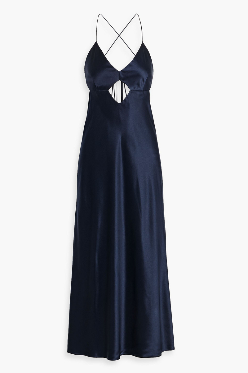 michelle mason - cutout silk-satin midi dress - blue - us 10