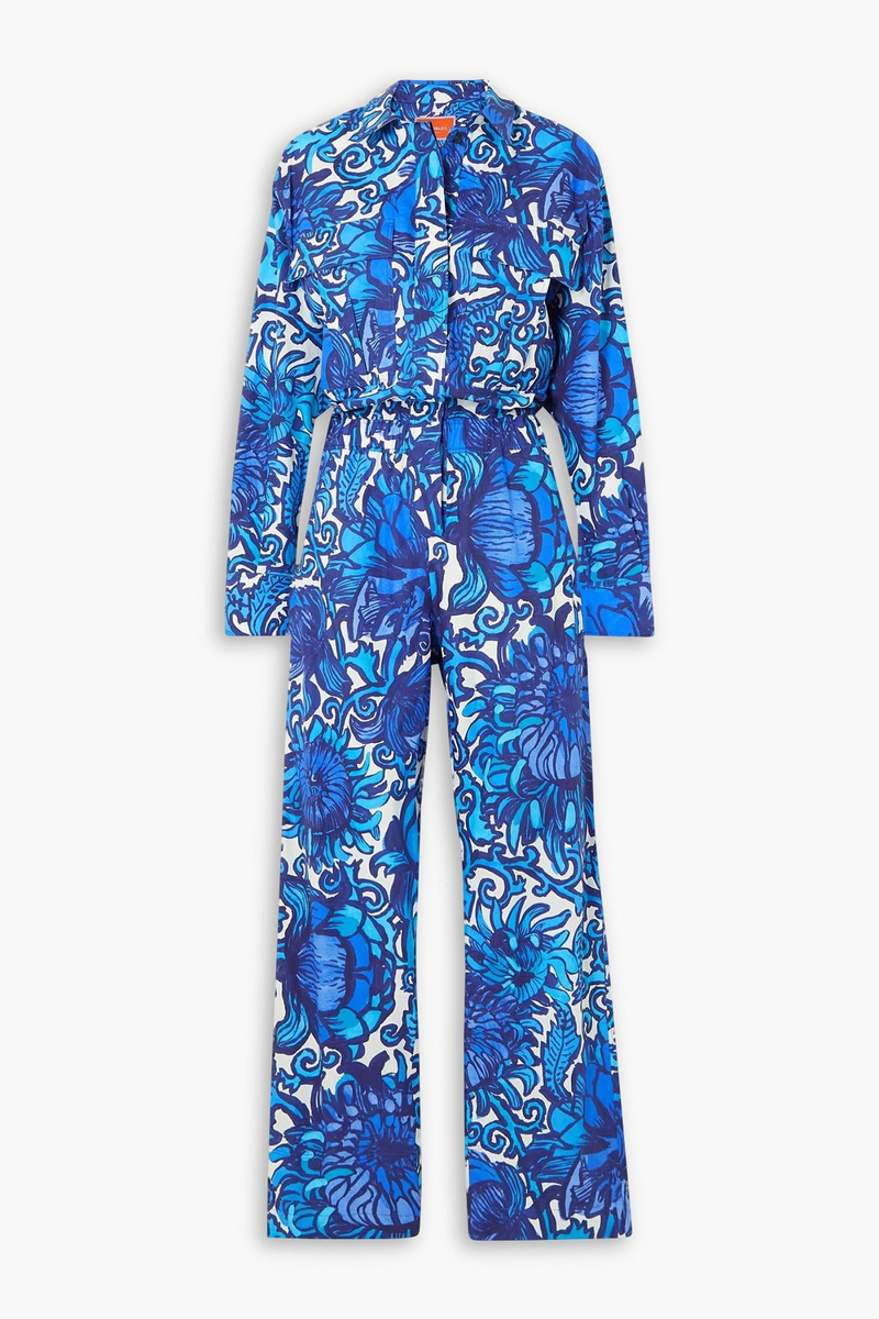 la double j. - aviator floral-print cotton-poplin jumpsuit - blue - s