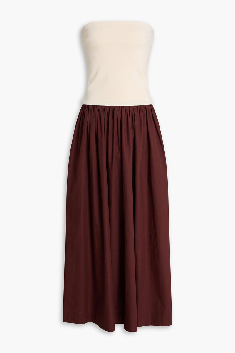 esse studios - strapless stretch-knit and cotton-poplin maxi dress - brown - uk 6