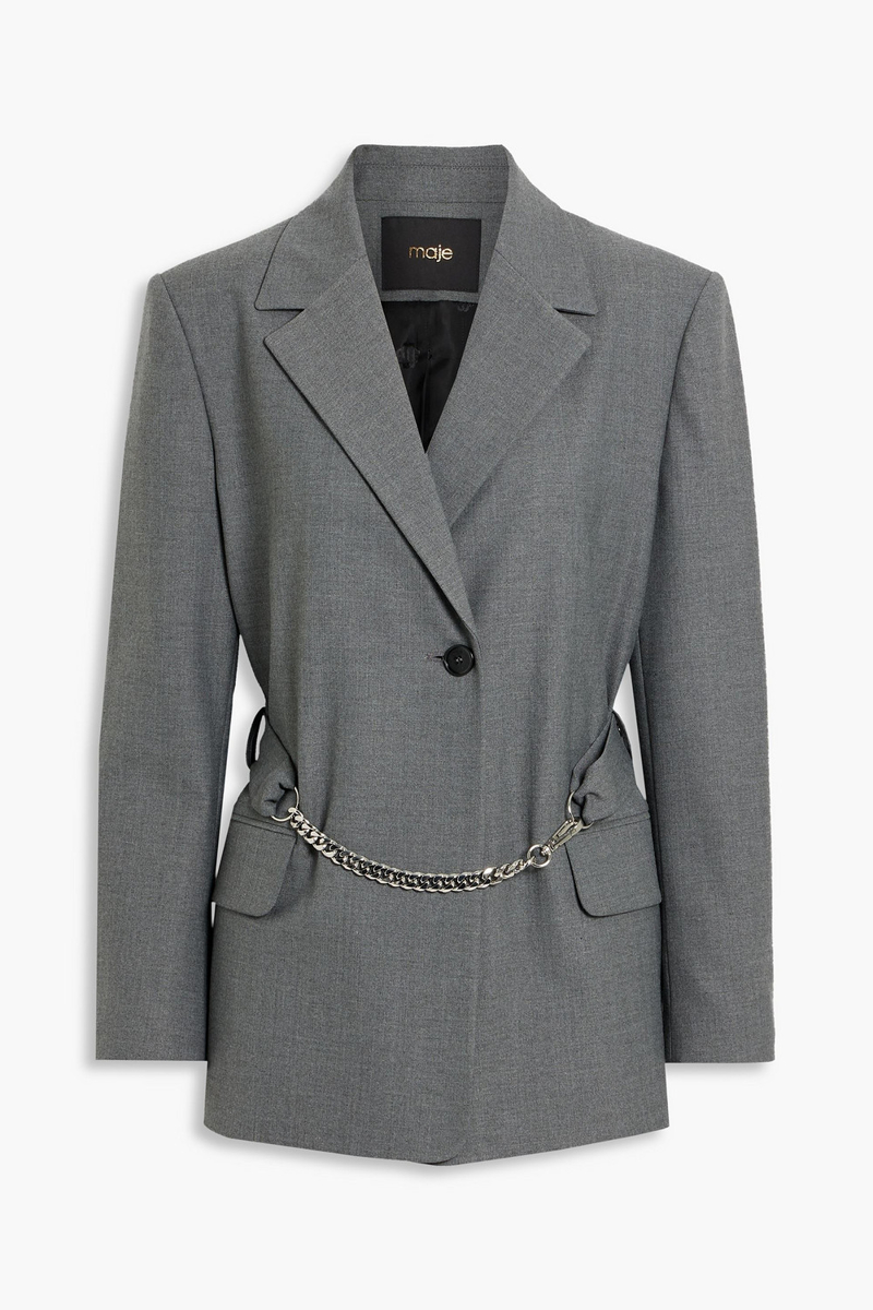 maje - belted twill blazer - gray - fr 40