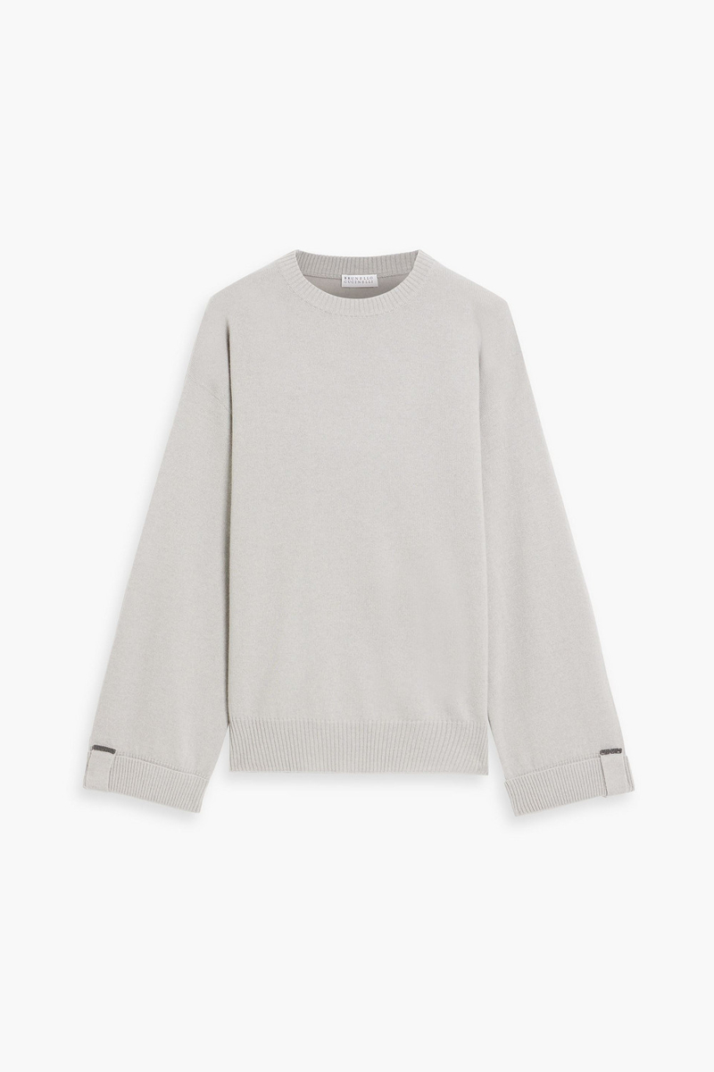 brunello cucinelli - bead-embellished cashmere sweater - gray - m