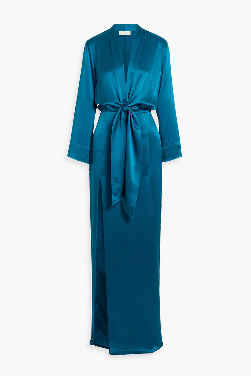michelle mason - tie-front silk-satin gown - blue - us 0