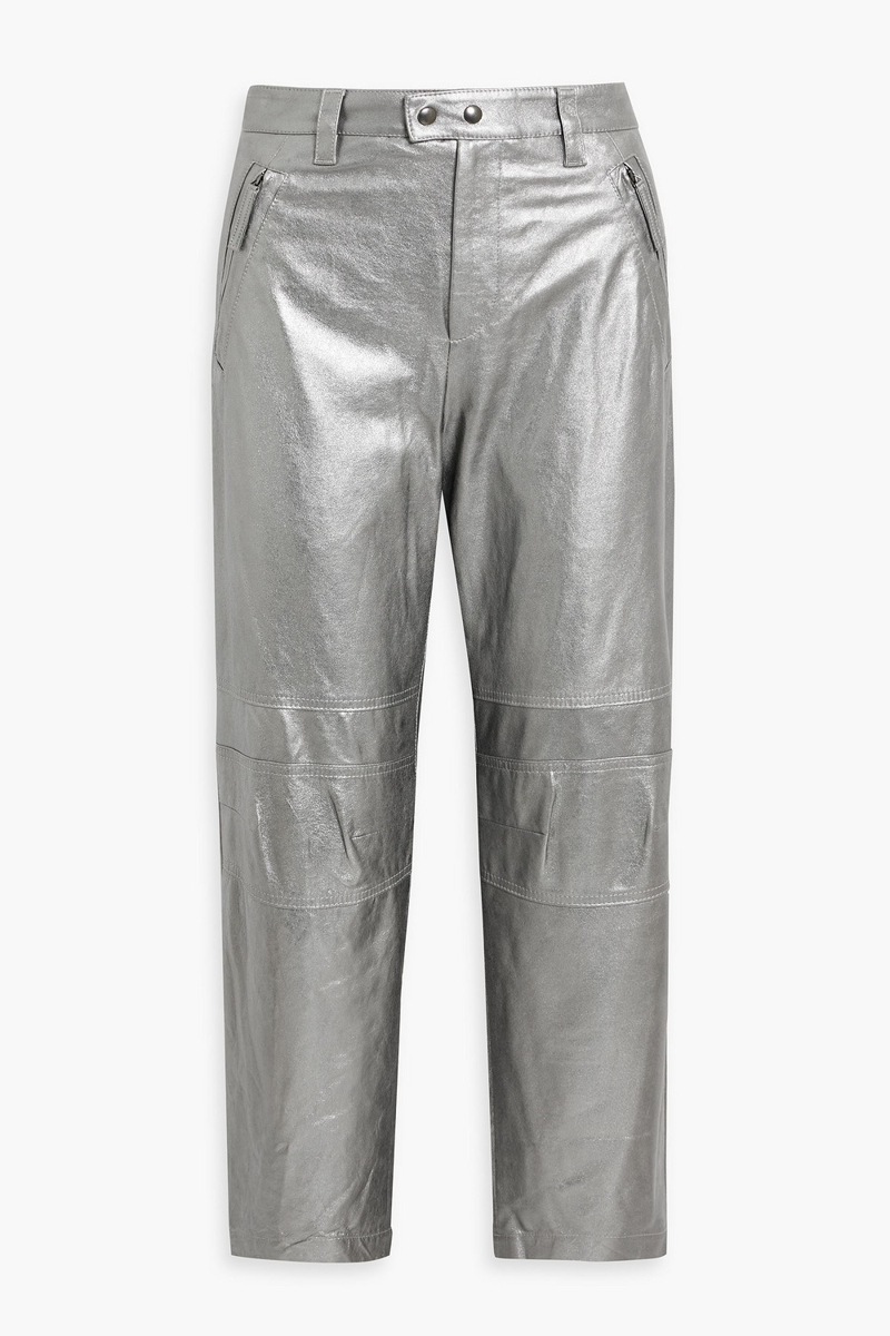 brunello cucinelli - cropped metallic leather tapered pants - metallic - it 40