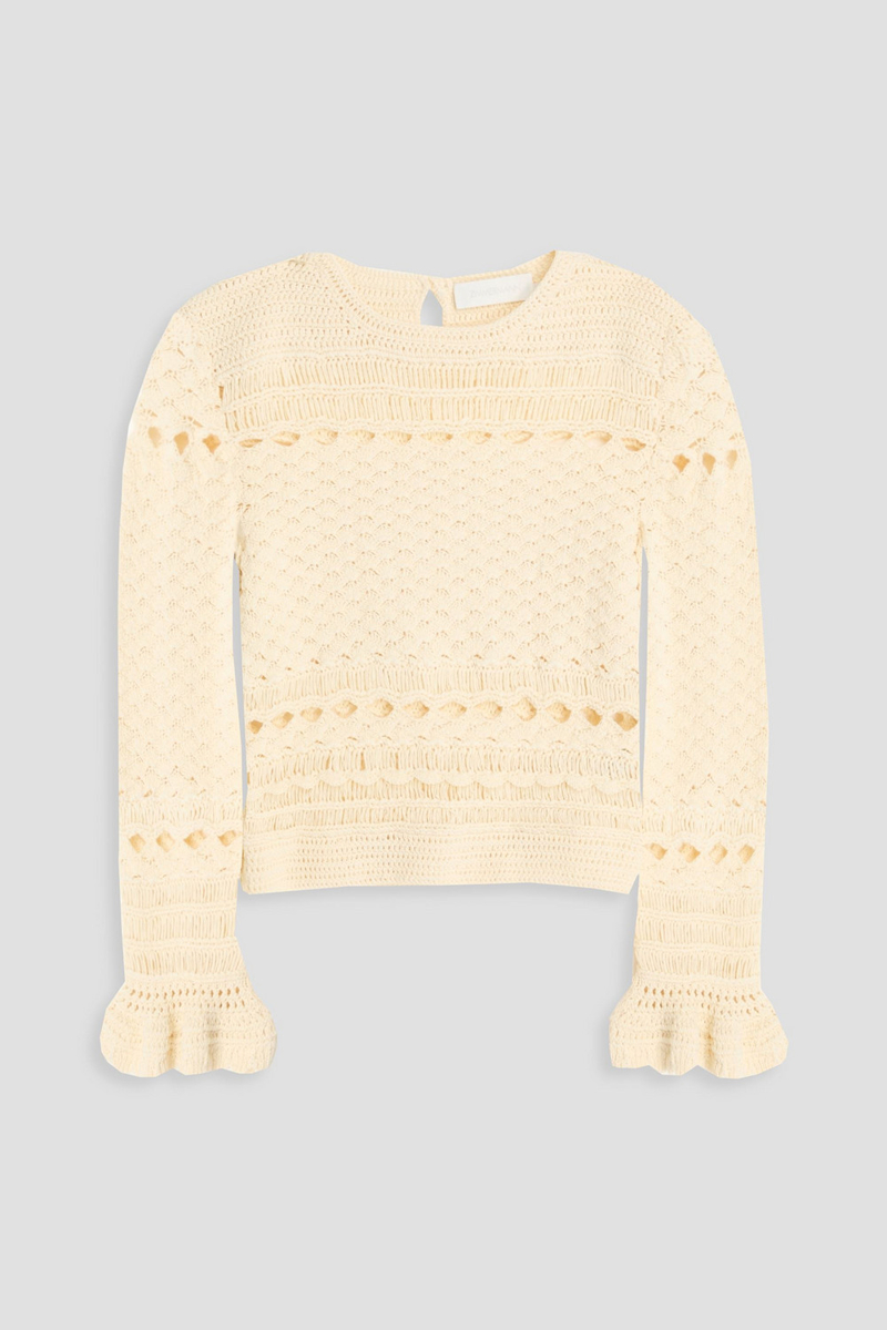 zimmermann - ruffled crocheted cotton sweater - white - 2