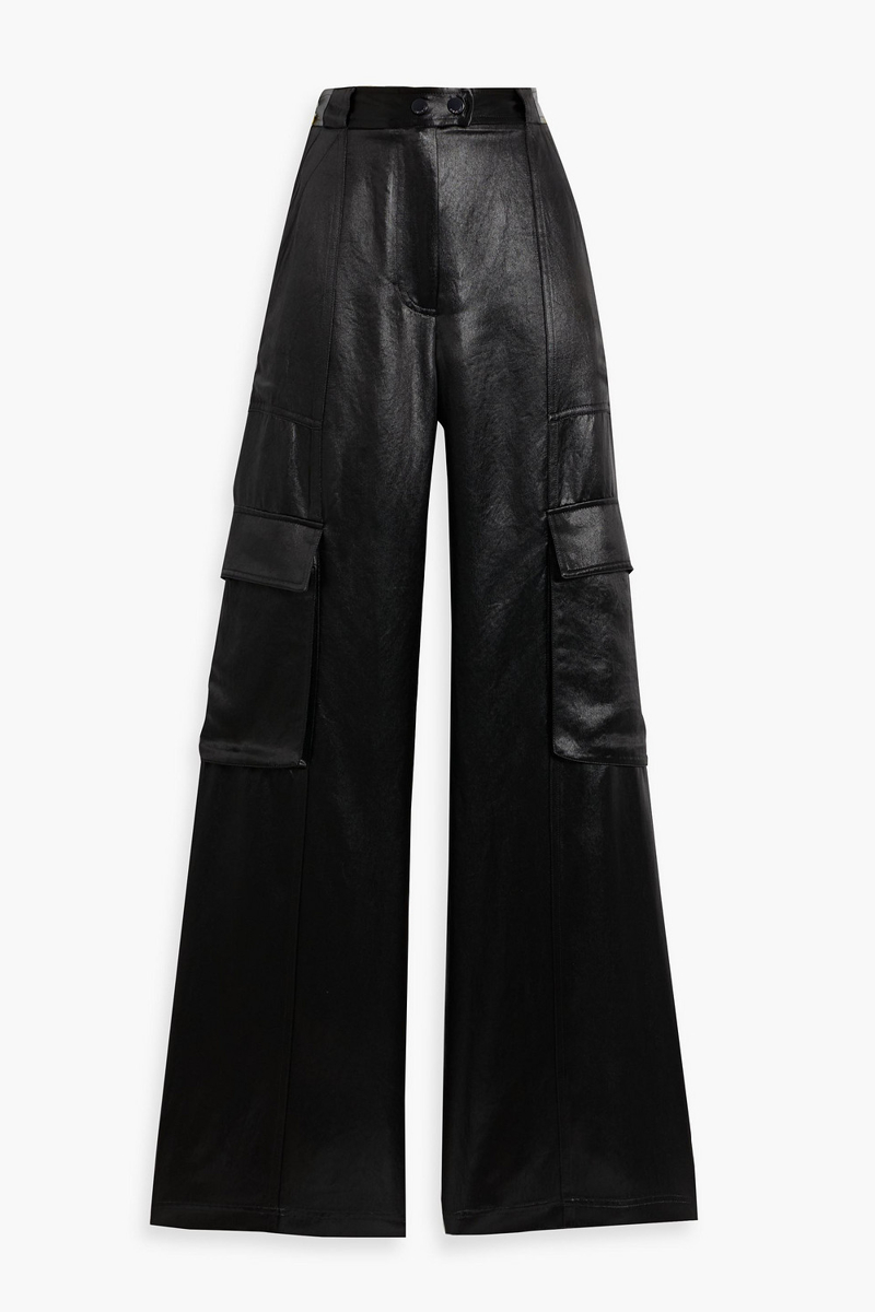 simkhai - beatriz satin wide-leg cargo pants - black - us 2