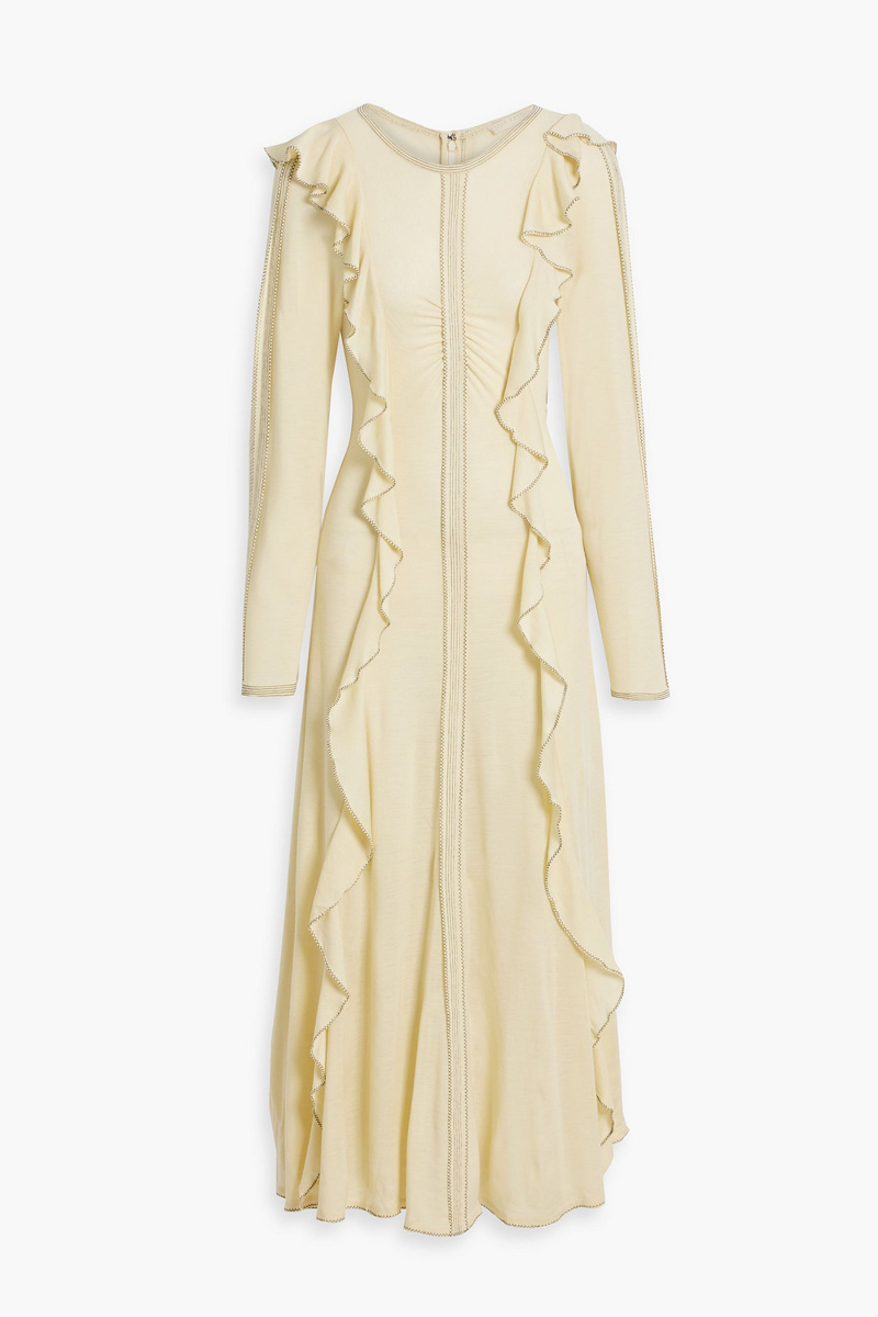 ulla johnson - analia ruffled wool maxi dress - yellow - xs