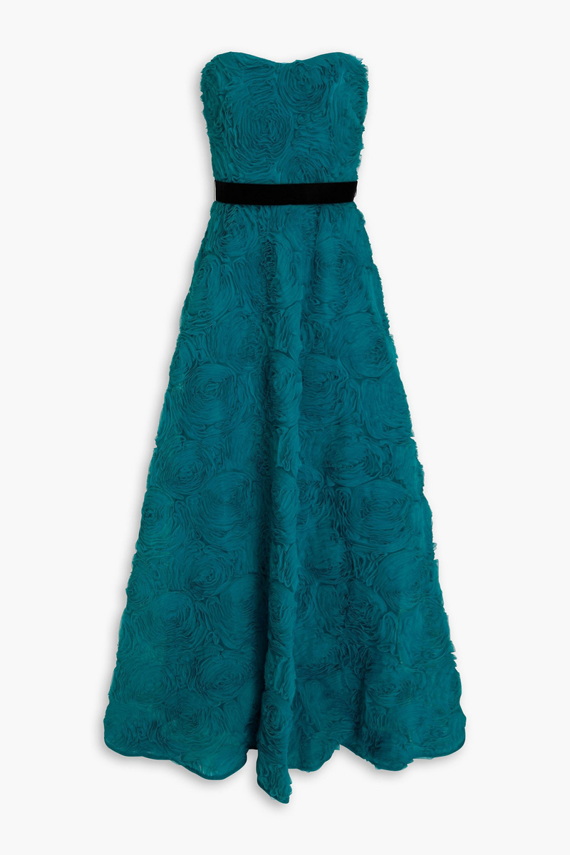 zac posen - strapless appliquéd tulle gown - blue - us 4