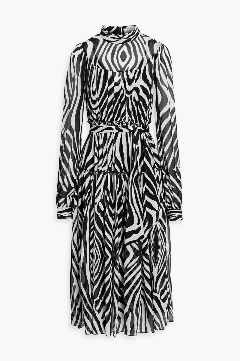 diane von furstenberg - kent tiered zebra-print crepon midi dress - black - us 0