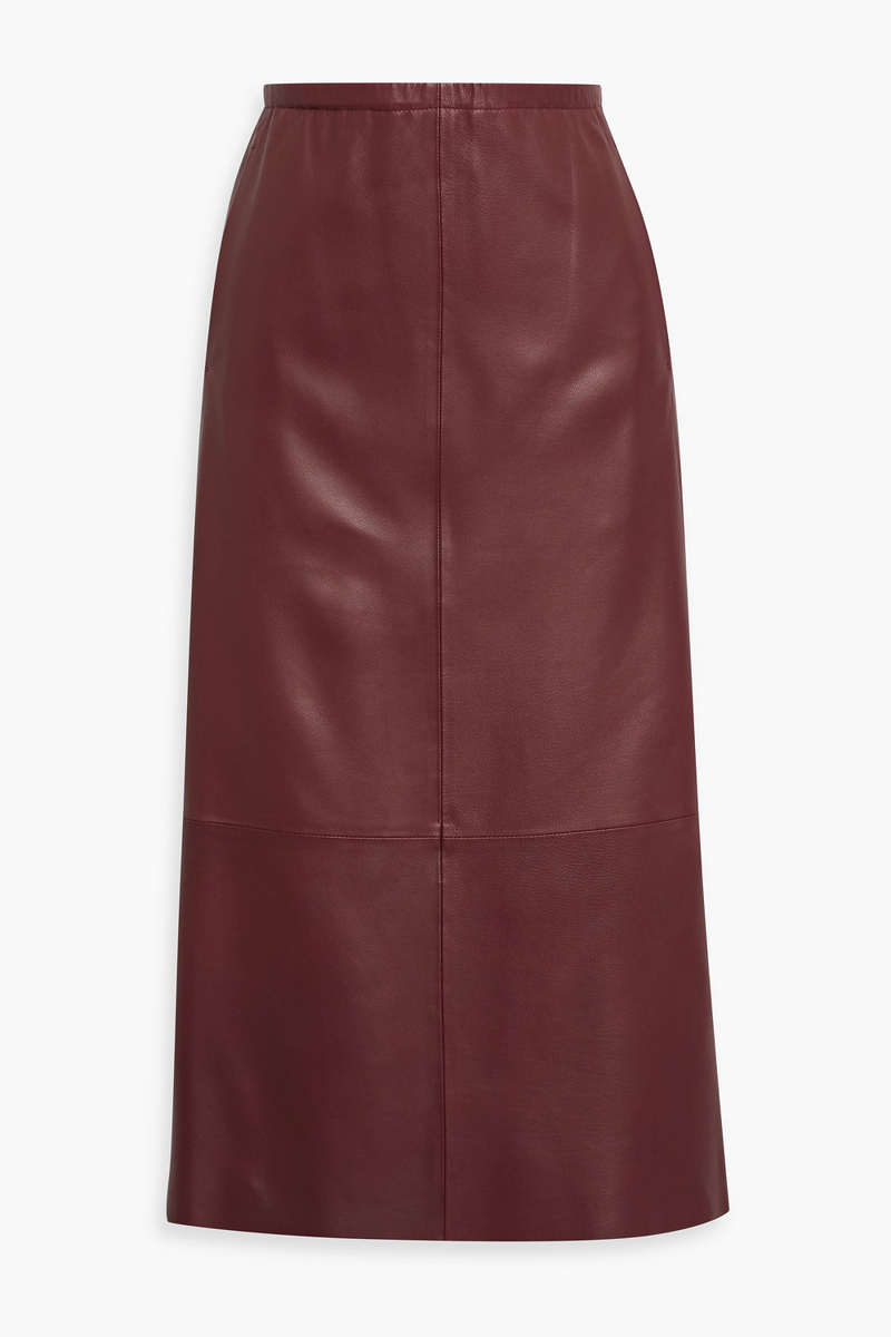 vince. - leather midi skirt - burgundy - m