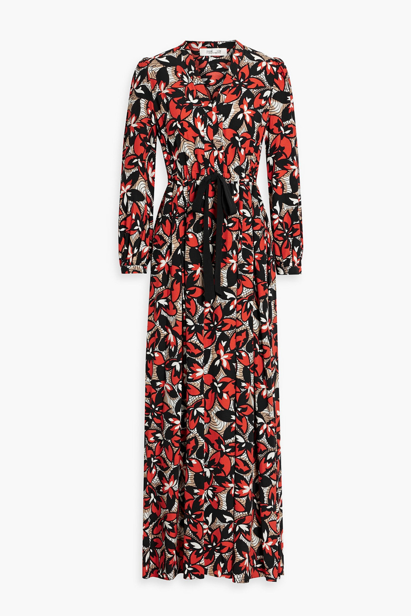 diane von furstenberg - lilo pleated printed crepe maxi dress - orange - us 12