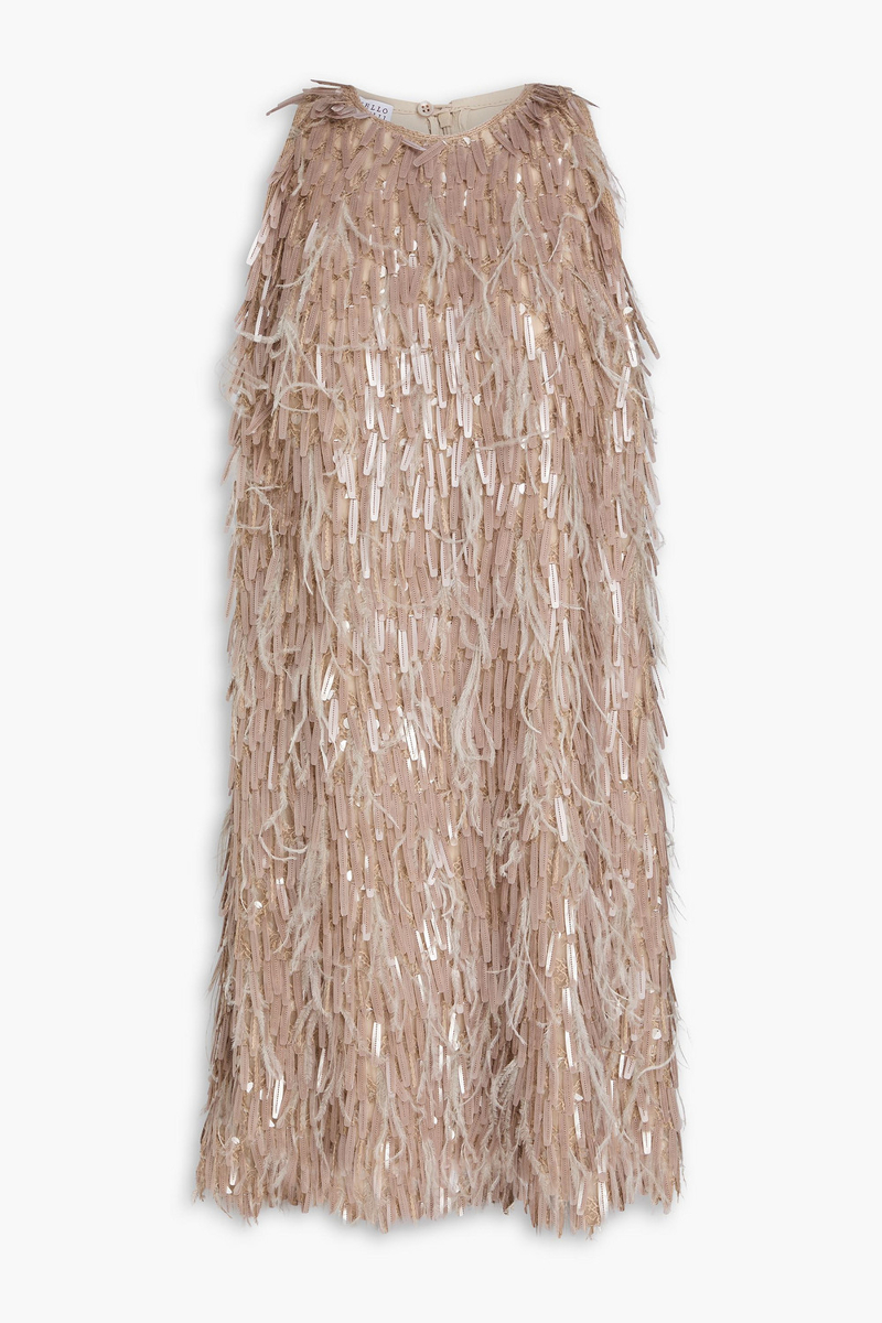 brunello cucinelli - embellished silk-chiffon dress - neutral - xs