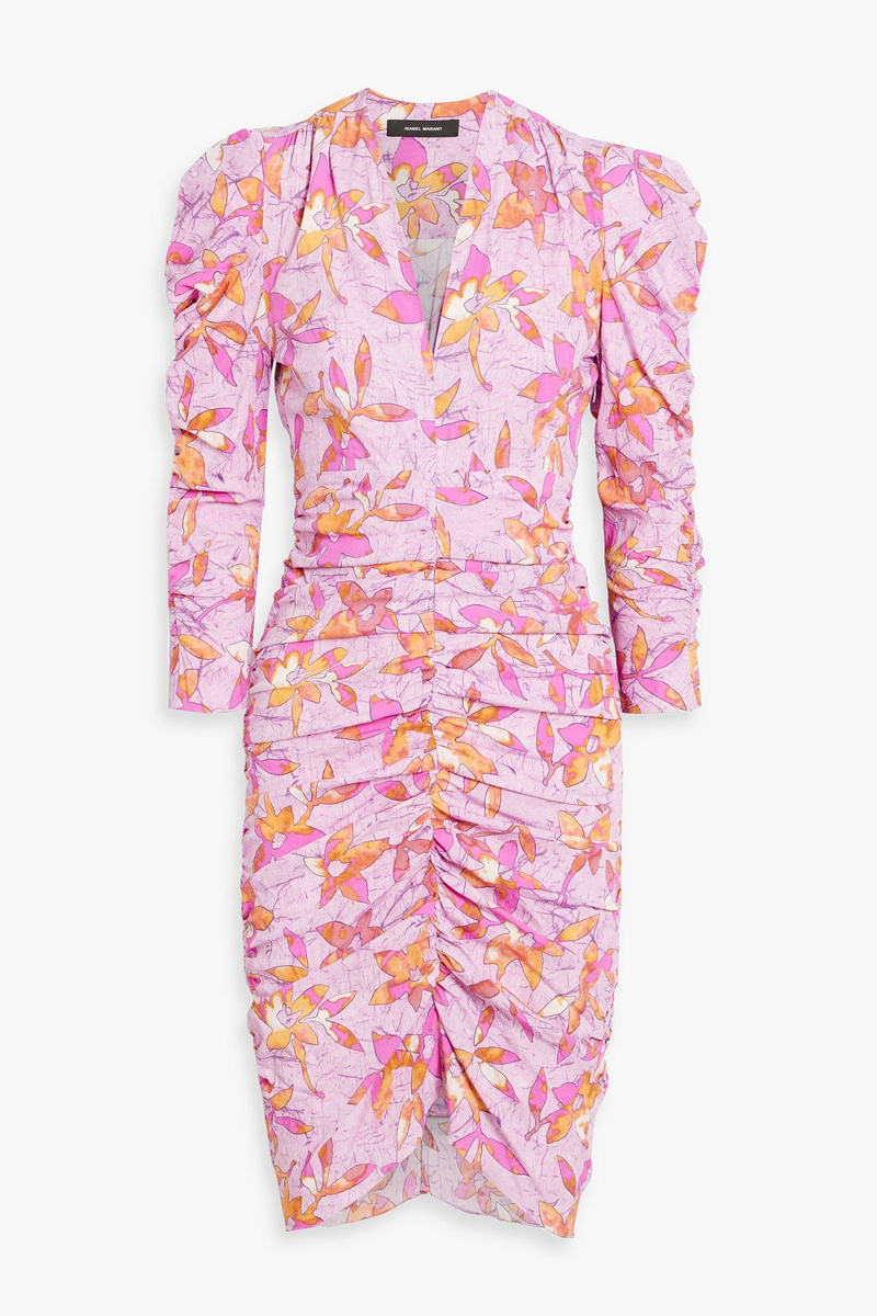 isabel marant - celina ruched printed crepe dress - purple - fr 36