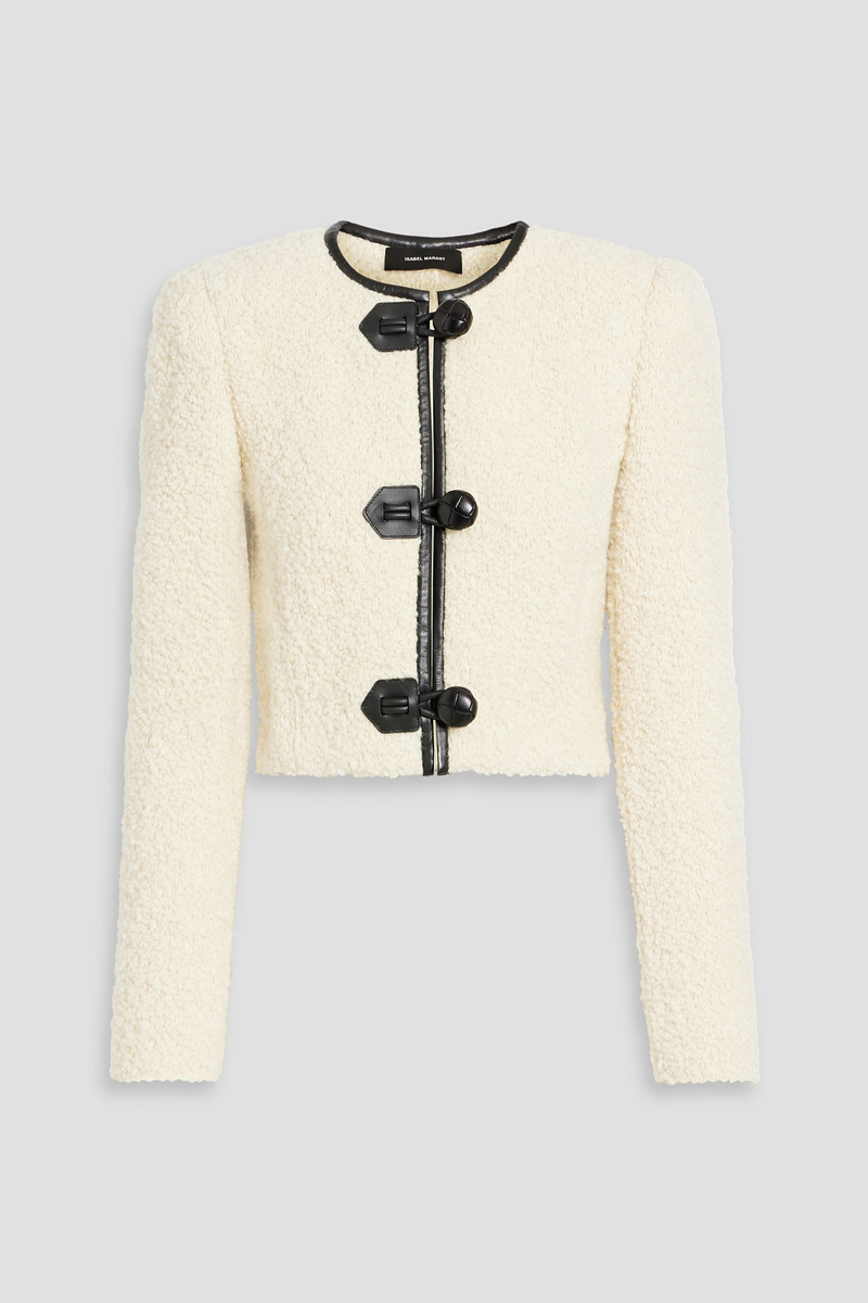 isabel marant - gradilia cropped leather-trimmed wool-blend bouclé jacket - white - fr 38